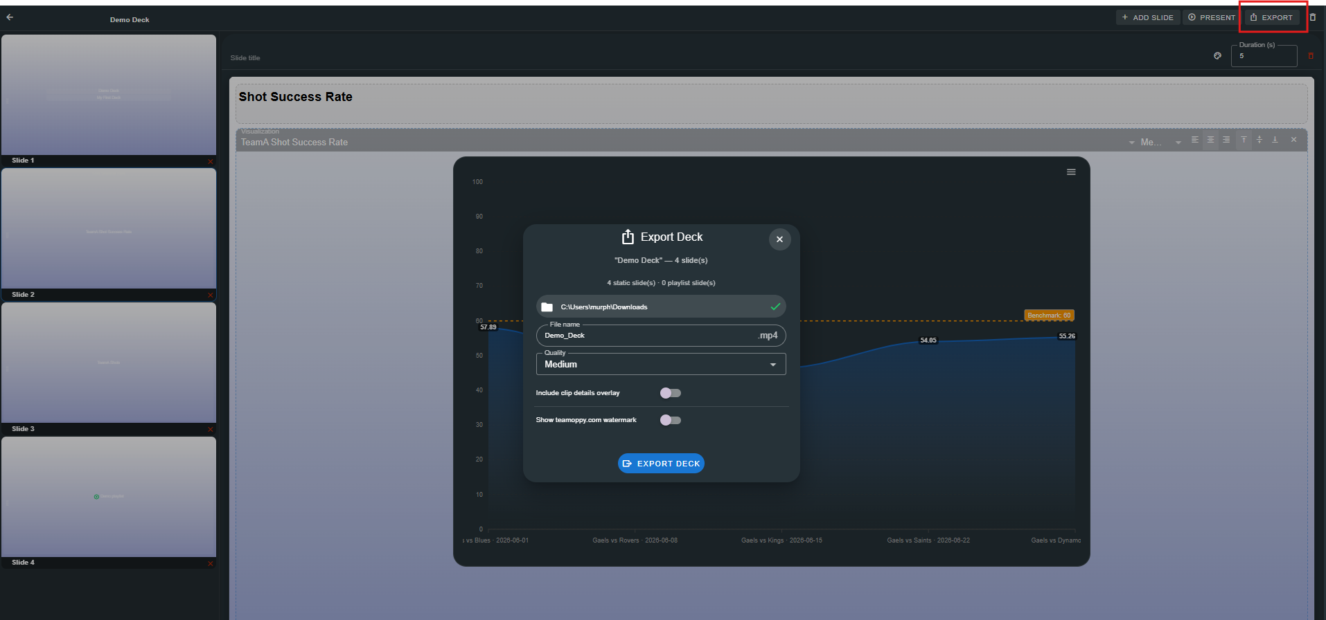 Export dialog with settings