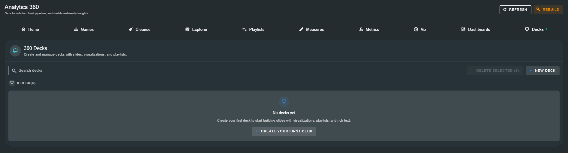Decks list view