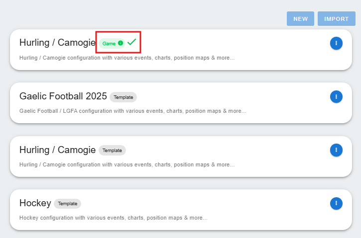 Game configuration shown in the Configurations list