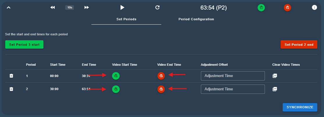 Set period start and end times