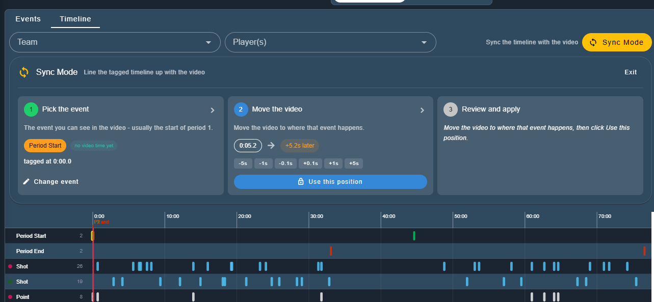 Sync Mode step 2, showing the offset and the nudge buttons
